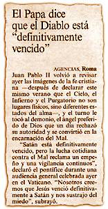 El Papa dice que el Diablo est� "definitivamente vencido"