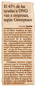 El 45% de las ayudas a ONG van a empresas, seg�n Greenpeace.