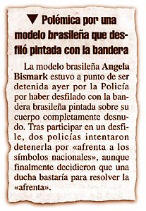 Pol�mica por una modelo brasile�a que desfil� pintada con la bandera.