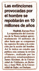 Las extinciones provocadas por el hmbre se repoblar�n en 10 millones de a�os.