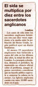 El sida se multiplica por diez entre los sacerdotes anglicanos.