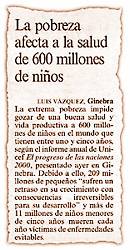 La pobreza afecta a la salud de 600 millones de ni�os.