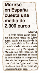 Morirse en Espaa cuesta una media de 2.300 euros