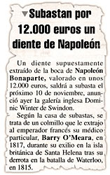 Subastan por 12.000 euros un diente de Napolen.