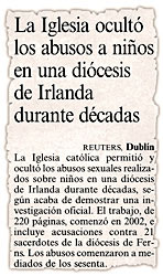 La Iglesia ocult los abusos a nios en una dicesis de Irlanda durante dcadas.