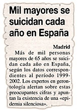 Mil mayores se suicidan cada ao en Espaa.