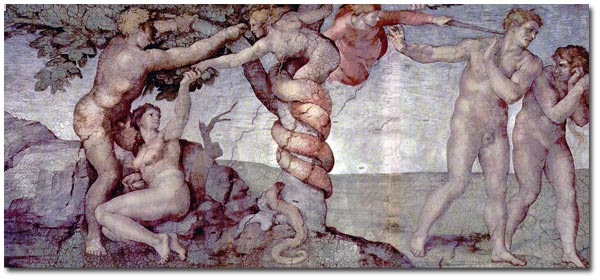 Michelangelo Buonarroti. El paraíso. Adán y Eva