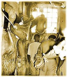 Prisioneros hacinados en una pequea celda en el ala de aislamiento del Centro de Detenciones de Sao Paulo. Los prisioneros pueden ser mantenidos varios meses en estas condiciones, sin que puedan abandonar sus celdas.