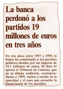 La banca perdon a los partidos 19 millones de euros en tres aos.