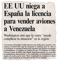 EE UU niega a Espaa la licencia para vender aviones a Venezuela
